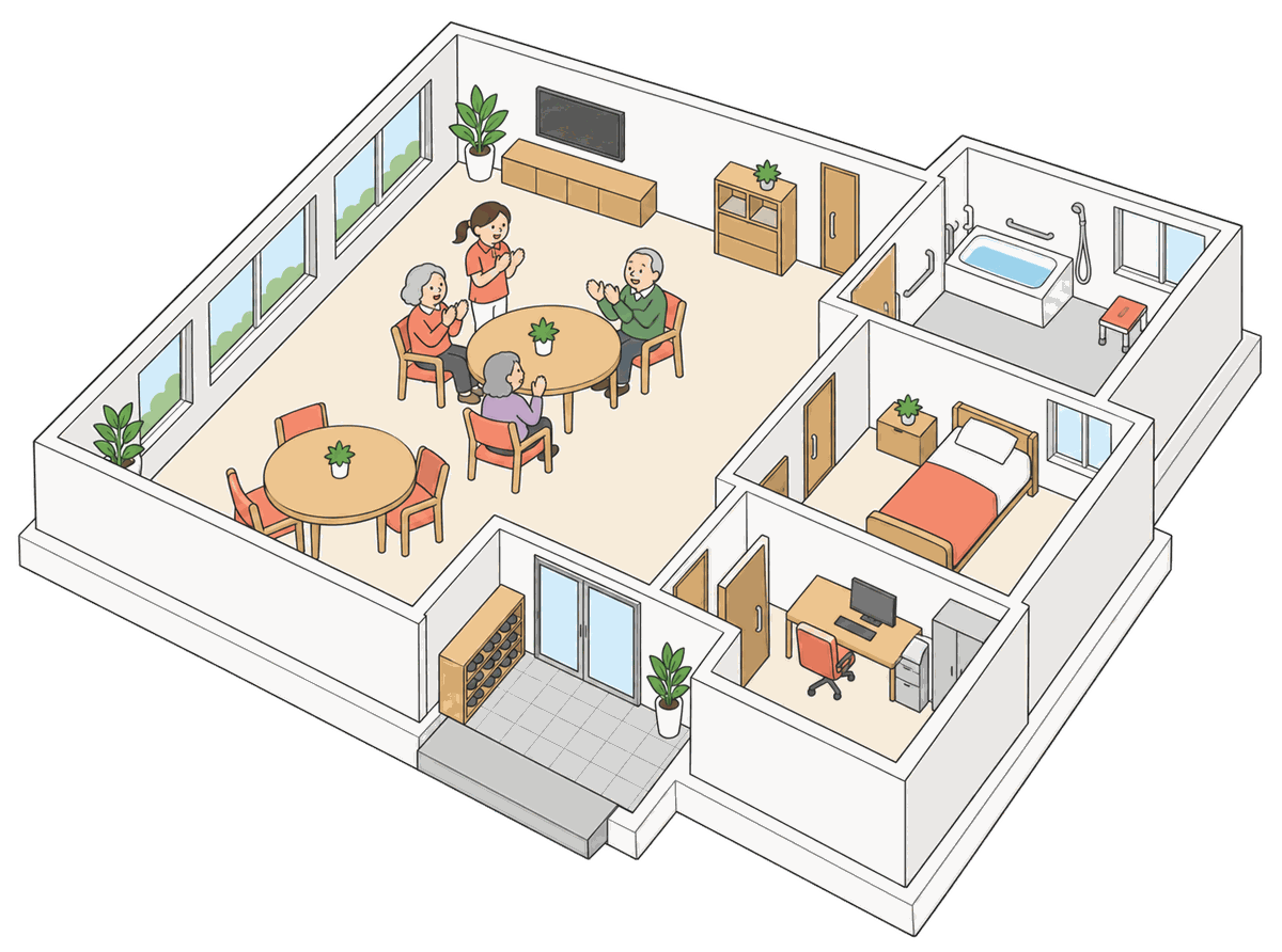 見本の家の中を、斜め上から見下ろした見取り図